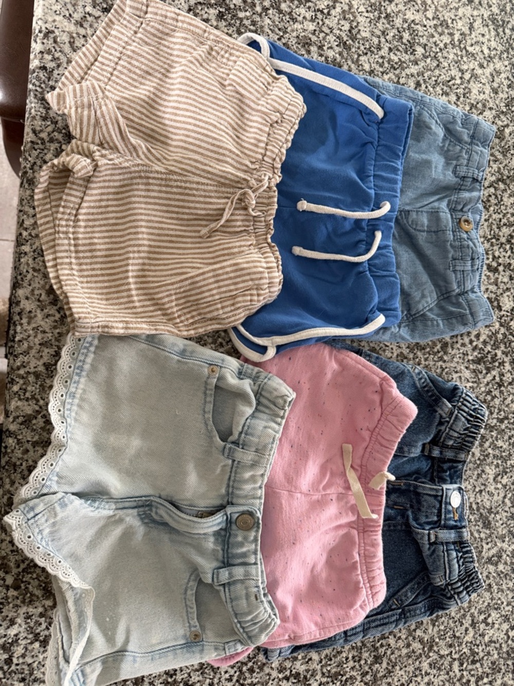 Girls Mixed Shorts Bundle — Pink, Blue, Denim, Tan 3 Size 3 and 3 size 4.